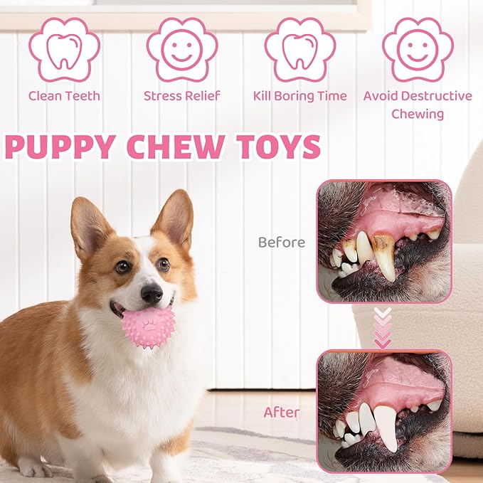 8 Pack Puppy Chew Toys for Teething Cute Pink Dog Teething Toys for Puppies Soft Durable Interactive Chew Toy for Small Dogs