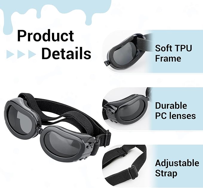 Dog Helmet and Goggles Small Breed, UV Protection Dog Goggles and Motorcycle Helmet with Ear Holes Adjustable Straps for Outdoor Biking, Black