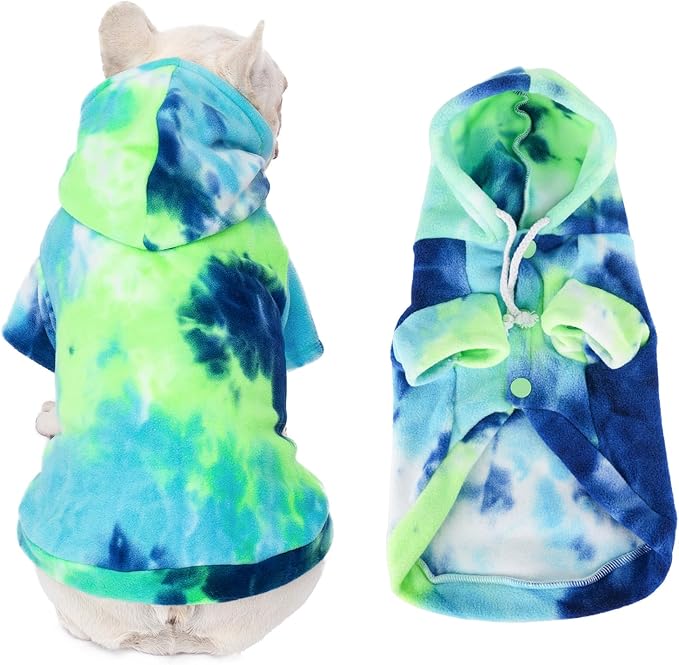 Dog Hoodie Tie Dye Dog Sweatshirt Chic Winter Clothes Ultra-Soft Warm Sweaters for Small Medium Dogs Fashion Pet Clothes for Dogs (Blue/Yellow/Green, S (Back: 11.02",Chest: 15.74", Neck: 13.77"))