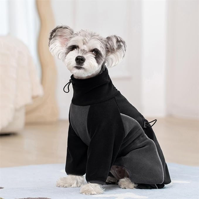 Fleece Dog Coat for Small Medium Dog,Pullover Pajamas Jumpsuit Bodysuit Puppy Coats with Legs, Pet Windproof Warm Cold Weather Jacket Full Body Vest Cozy Snowsuit Outfit Clothes (Black, XS)