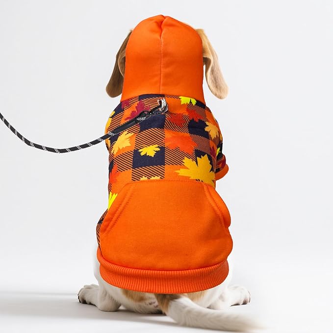 PUPTECK Fall Winter Dog Hoodie Pet Sweatshirt Soft Warm Clothes Fleece Lined with Hat for Small Medium Large Dogs, Pocket Design, Brown L