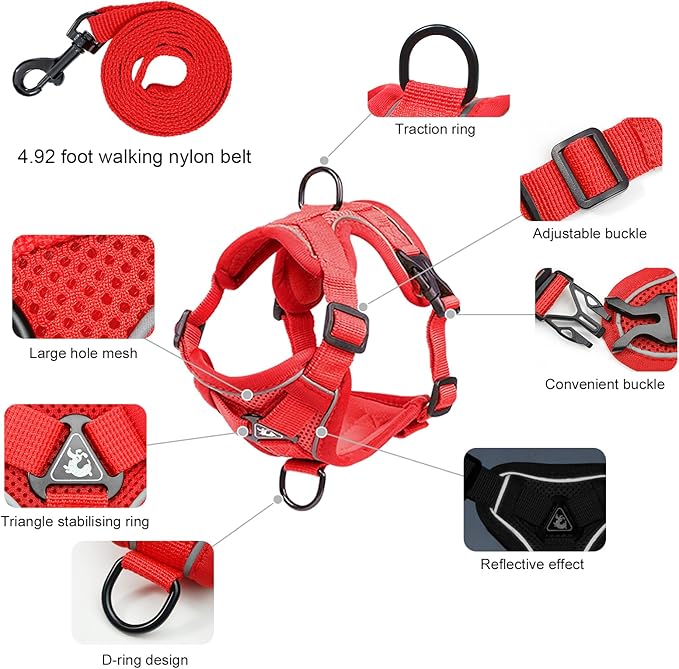 XL Cat Harness Escape Proof for Heavy Cats - Adjustable Vest Leash Set with 4 Buckles, Reflective Breathable Mesh for Extra Large Cats