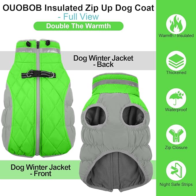 Warm Dog Jackets for Small Dogs, Waterproof Dog Coat with Harness Built in, Zipper Clousure, Fleece Lining for Cold Weather, Small Pet Winter Clothes for Shih Tzu, Yorkshire, Bichon - S