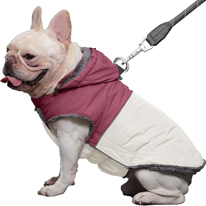 Detachable Hooded Dog Coat with Harness for Medium Dogs,Super Warm Fleece Puppy Jacket for Cold Winter Doggie Coats,Red L