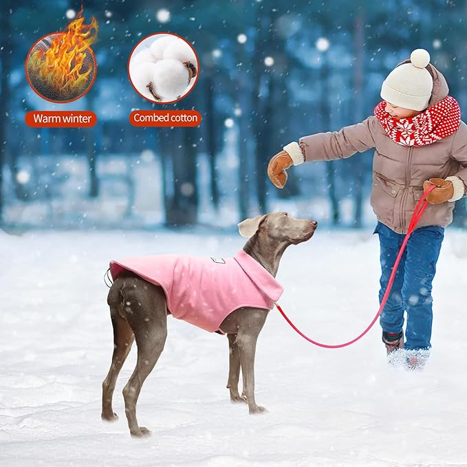 Fleece Dog Coat Winter Pet Jacket Reflective for Cold Weather for Large Medium Small Dogs(Pink,S)
