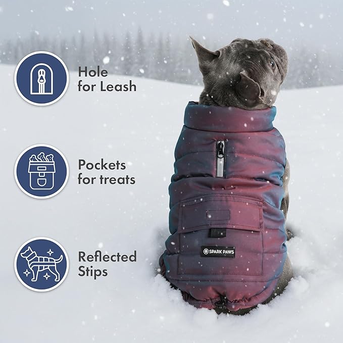 Spark Paws Dog Winter Jacket, Water-Resistant Coat, Warm Reflective Windproof Fleece-Interior, for Medium and Large Dogs - Cosmic - M