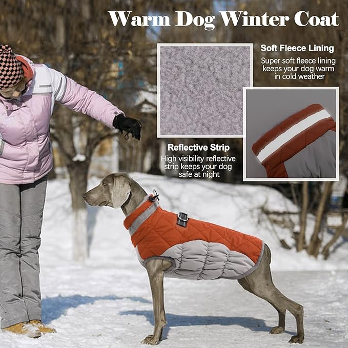Lelepet Dog Coat Warm Dog Winter Coat Waterproof Dogs Jacket with Harness Built in Reflective Pet Fleece Vest Zip-Up Cold Weather Coats for Medium Dogs Turtleneck & Windproof Coats Dachshund Brown M