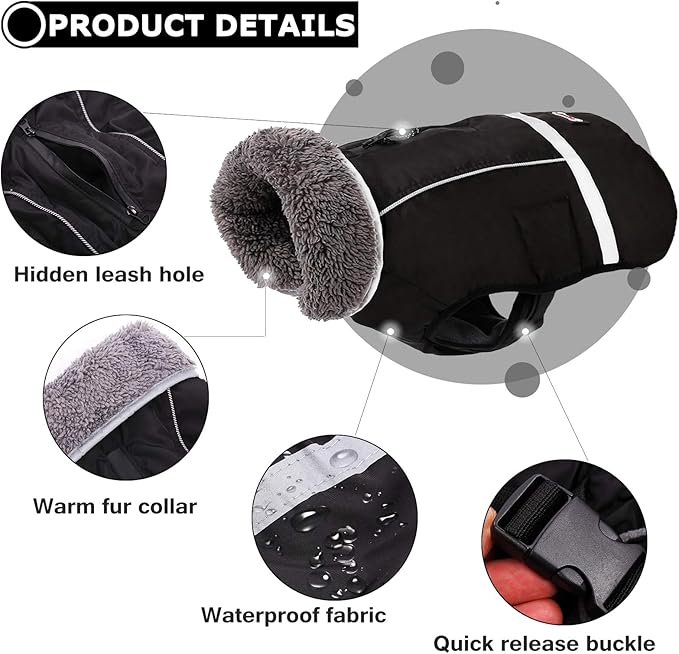 QBLEEV Warm Reflective Dog Jacket, Waterproof Winter Coat With Turtleneck, Thick Fleece Snowsuit for Cold Weather, Christmas Vest Pet Apparel for Small Medium Large Dogs L