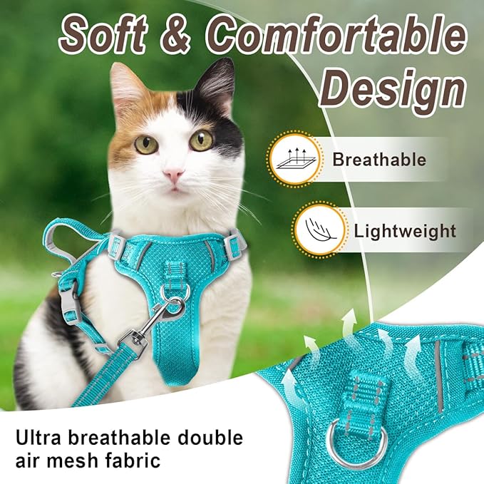 Cat Harness and Leash Set for Walking Escape Proof for Small Large cat Kitten Harness with ID tag Pocket (Blue,S)
