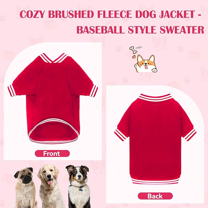 Dog Sweaters for Large Dogs, Brushed Fleece Dog Sweater Baseball Jacket Large Pet Sweater Clothes Soft Warm Boy Girl Pet(Red-L)