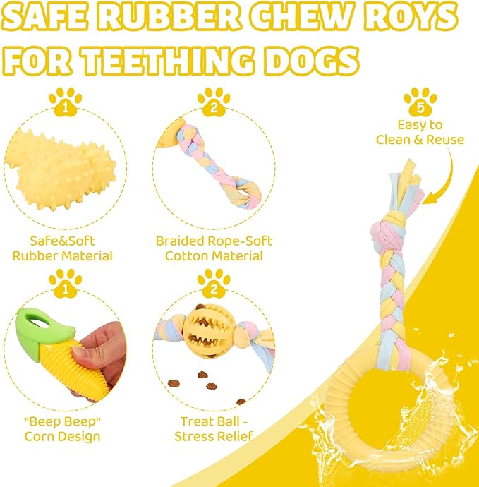 5 Pack Dog Chew Toys for Puppy Cute Yellow Dog Toys Puppy Dog Toys for Teething Soft Durable Interactive Chew Toy for Small Dogs Light Yellow