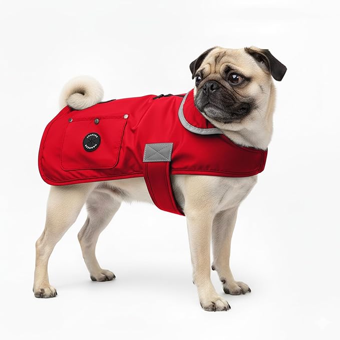 Joyride Harness FrostFlex Dog Winter Jacket - Fleece Lined & Water-Resistant - Snowsuit with Pockets for Treats & Poop Bags - Durable Cold Weather Dog Coat - Red Rush-L