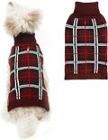 PUPTECK Dog Christmas Sweaters for Large Medium Small Dogs - Fall Classic Plaid Style Puppy Holiday Winter Coat Clothes Warm, Deep Red, XS