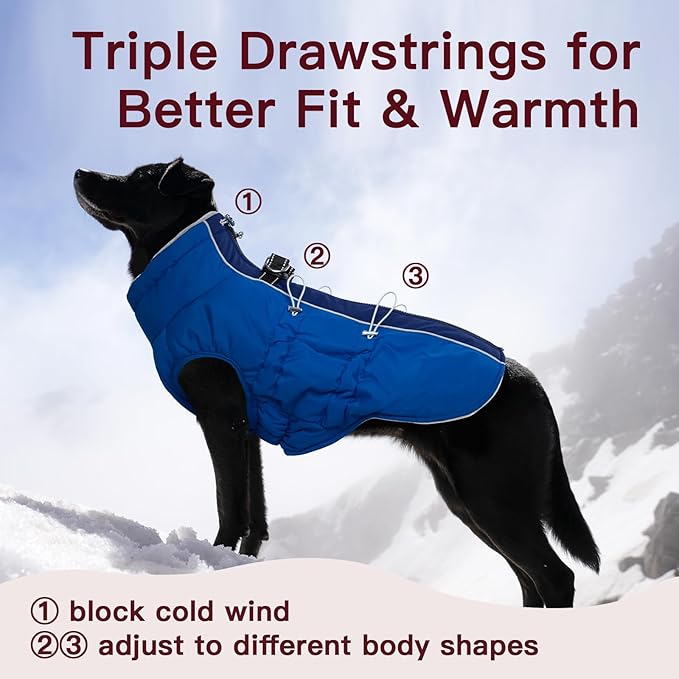 Dog Coat - Warm Zip Up Snowsuit for Large Dogs, Reflective, Water-Resistant, Royal-Blue