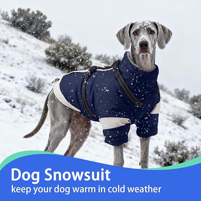 MIGOHI Dog Coat with Harness Built in, 2-in-1 Windproof Dog Jacket, Thermal Fleece Lined Coat with Reflective Strips for Medium Dogs, Zip Up Closure, French Bulldog, Navy Blue, M