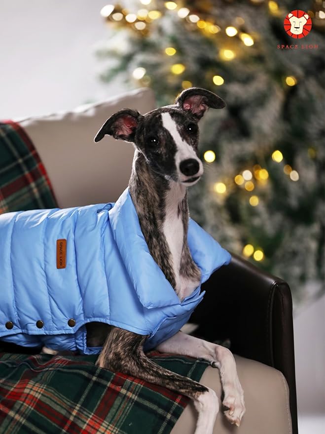 SPACE LION Dog Puffer Jacket, Down Winter Coat, Durable Outdoor Coat for Cold and Windy Conditions, Waterproof, Lightweight Jacket, Adjustable Fit for Small, Medium, Large Dogs(Black,14/L)