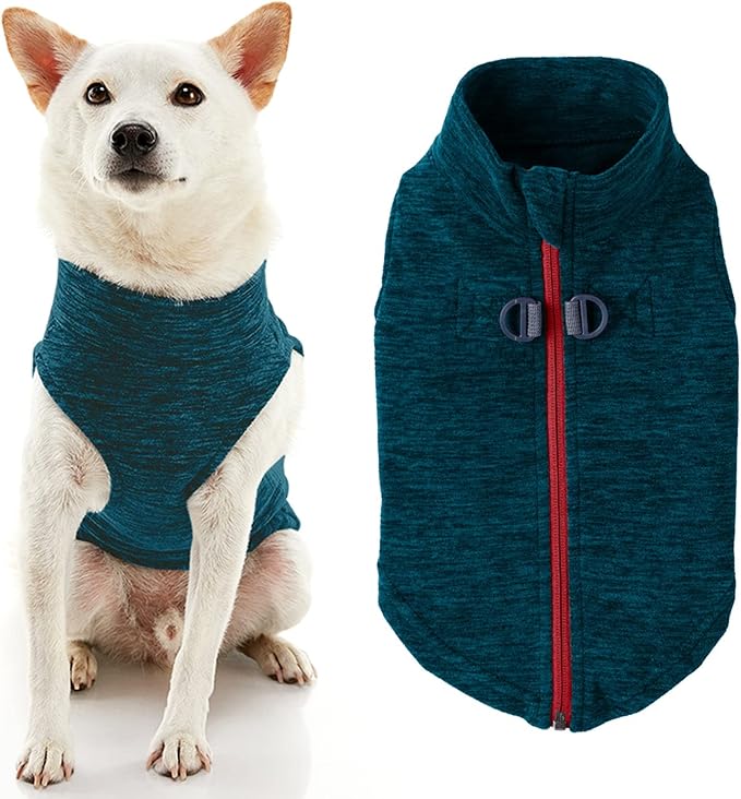 Gooby - Zip Up Fleece Vest, Fleece Jacket Sweater with Zipper Closure and Leash Ring, Turquoise Wash, Large