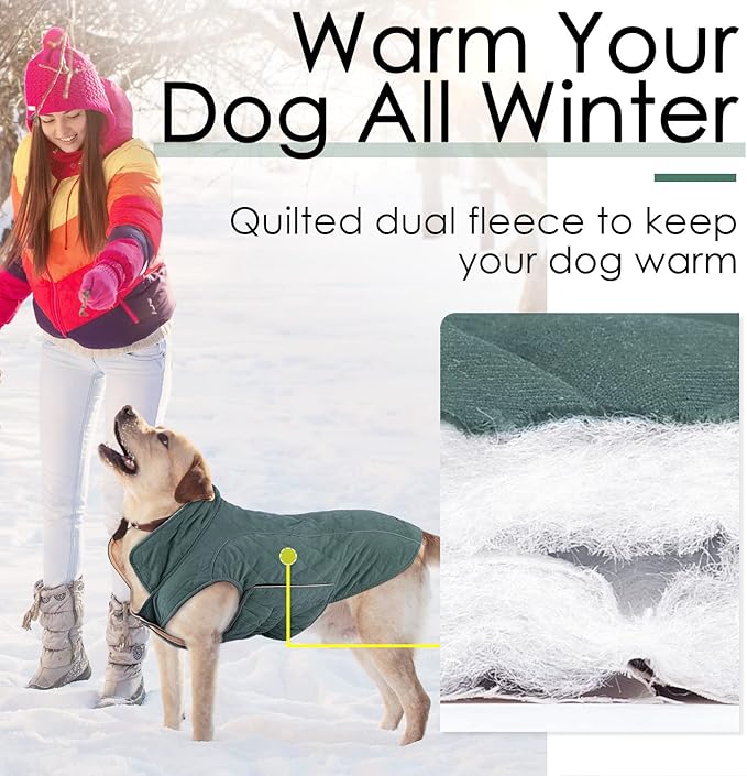 ThinkPet Dog Cold Weather Coats - Cozy Waterproof Windproof Reversible Winter Dog Jacket, Thick Padded Warm Coat Reflective Vest Clothes for Puppy Small Medium Large Dogs
