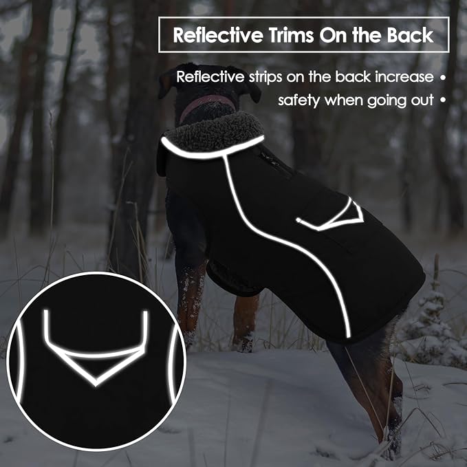 SUNFURA Small Dog Coat, Warm Dog Winter Jacket, Reflective Pet Snow Jacket with Fleece Lined, Waterproof Puppy Snowsuit Pet Sweater Clothes for Small Dogs, Black XS
