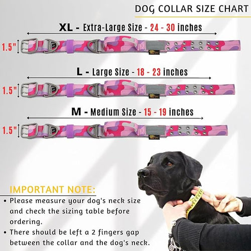 ADITYNA Heavy Duty Dog Collar for Medium Dogs - Camo Pink Purple Collar with Handle for Training, and Walking - Wide, Thick, Tactical, Soft Neoprene Padded