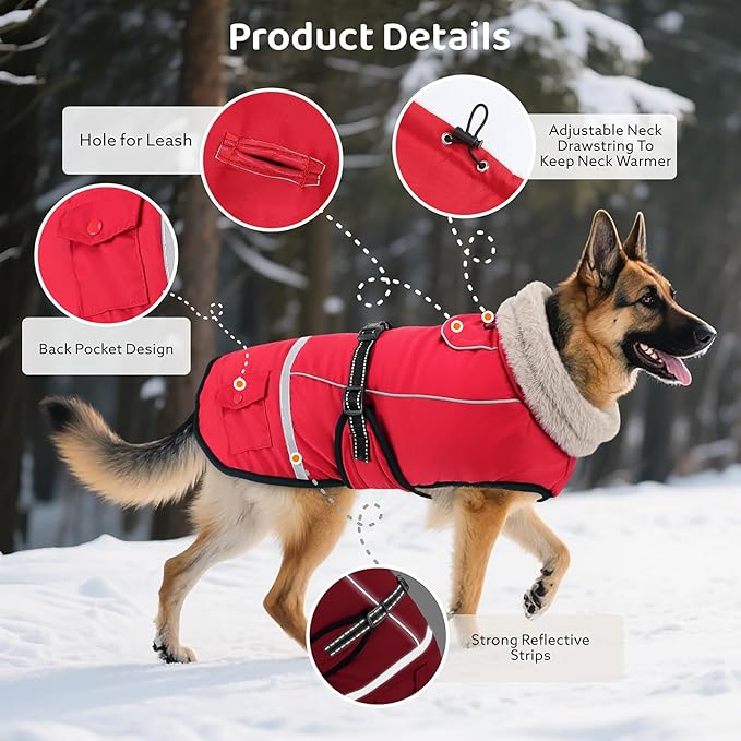 Dog Coat, Warm Dog Winter Coat Reflective Jacket Waterproof Fleece Vest, Pet Jacket Cozy for Cold Weather, Dogs Snowsuit Windproof, Adjustable Buckle for Medium Dogs
