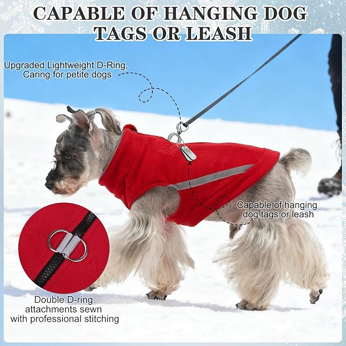 EXPAWLORER Dog Fleece Vest Jacket Sweater for Small Medium Large Dogs, Cold Weather Winter Coat Hoodie with Leash D-Ring and Zipper, Reflective Warm Sleeveless Puppy Clothes for S M L Boys Girls Cats