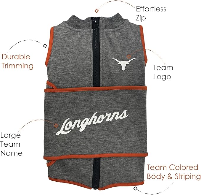 NCAA Texas Longhorns Dog Anxiety Shirt Calming Soothing Vest, for Dogs & Cats with Anxiety, Fears, Fireworks, Loud Noises, Dark, Lonely Keeps Dogs Calm Feeling Safe, Relaxing Jacket, Large