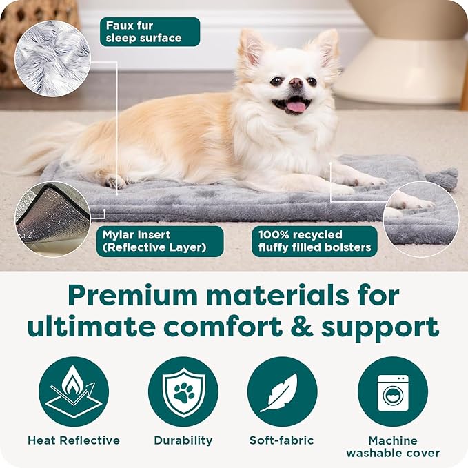Furhaven ThermaNAP Self-Warming Cat Bed for Indoor Cats & Small Dogs, Washable & Reflects Body Heat - Quilted Faux Fur Reflective Bed Mat - Gray, Small