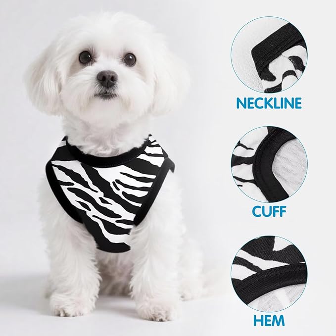 Adorable Zebra Print Dog Shirts – Lightweight, Cozy Outfit for Small to Medium Dogs, Soft & Snuggly Pet Wear for Everyday Comfort and Cuteness.Black XS