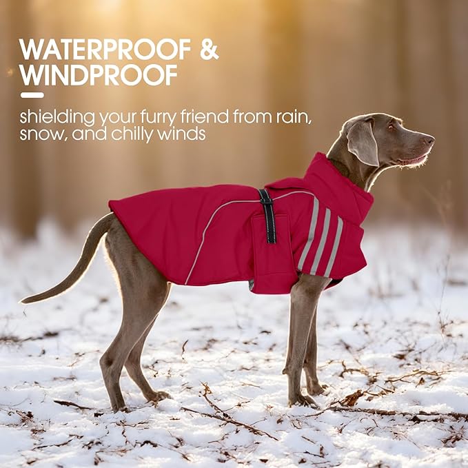 FUAMEY Dog Cold Weather Coats,Dog Winter Jackets for Large Dogs Warm Dogs Coat with Reflective Strips Waterproof Pet Snowsuit Thick Paded Pets Vest for Weimar German Shepherd Pink 3XL