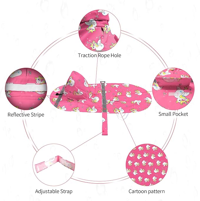 NACOCO Large Dog Raincoat Adjustable - Pet Water Proof Clothes Lightweight Rain Jacket Poncho Hoodies with Strip Reflective Pink (L, Pink Unic)