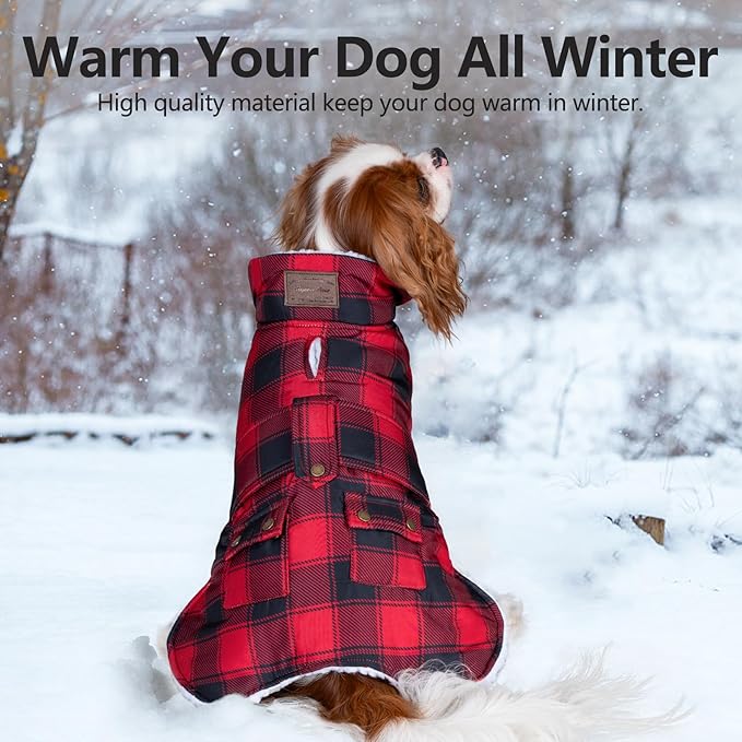 KYEESE Dog Coat Thick Dog Coats for Medium Dogs Soft Dogs Jacket with Pocket Waterproof Cat Clothes for Cold Weather Windproof Pet Sweater with Fleece Lined Warm Pet Winter Puffer Coat with Leash Hole
