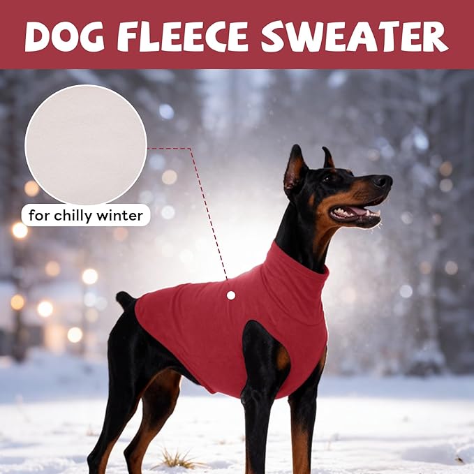 ROZKITCH Dog Sweaters Soft Fleece Pullover Sweatshirt Pajamas, Turtleneck Warm Pet Cold Weather Jacket Stretchy Vest Jumpsuit Apparel Outfit Clothes for Small Medium Large Dogs Walking Sleep Red 3XL