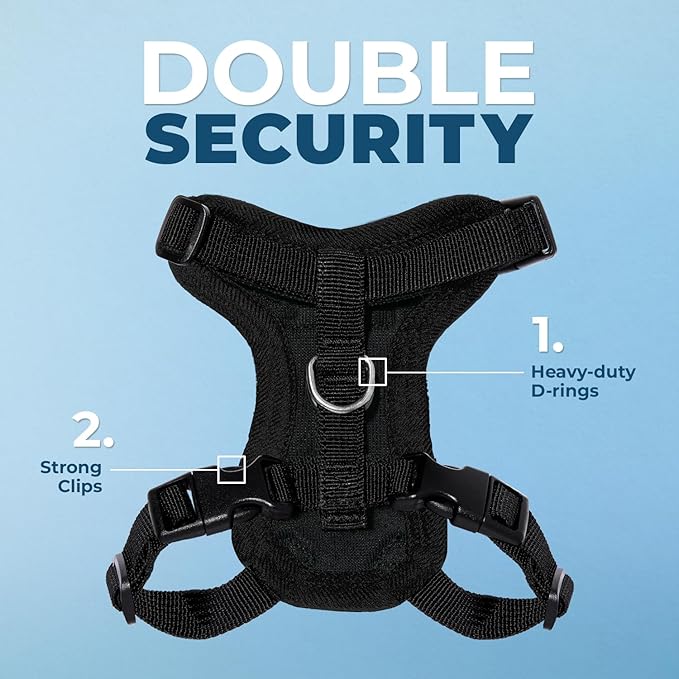 Voyager Step-in Lock Adjustable Cat Harness w. Cat Leash Combo Set with Neoprene Handle 5ft - Supports Small, Medium and Large Breed Cats by Best Pet Supplies - Black, XS