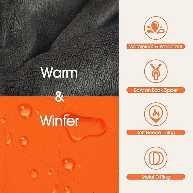 Dog Coat with Harness Built in -Orange,Small- Fleece Lined Dog Snow Jacket Snowsuit，Adjustable Reflective Winter Warm Cold Weather Coat