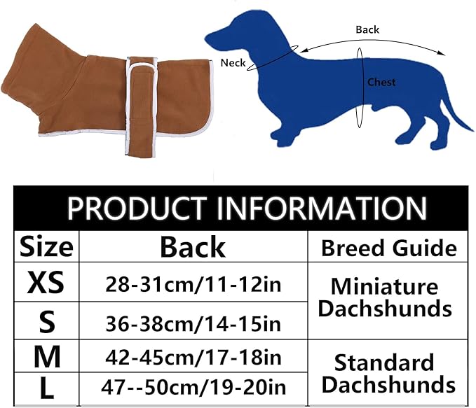 Geyecete Dachshund Sweaters for Dogs Jacket,Dachshund Coat Perfect Dog Winter Coat with Padded Fleece Lining,high Collar,Dog Snowsuit-Brown-M
