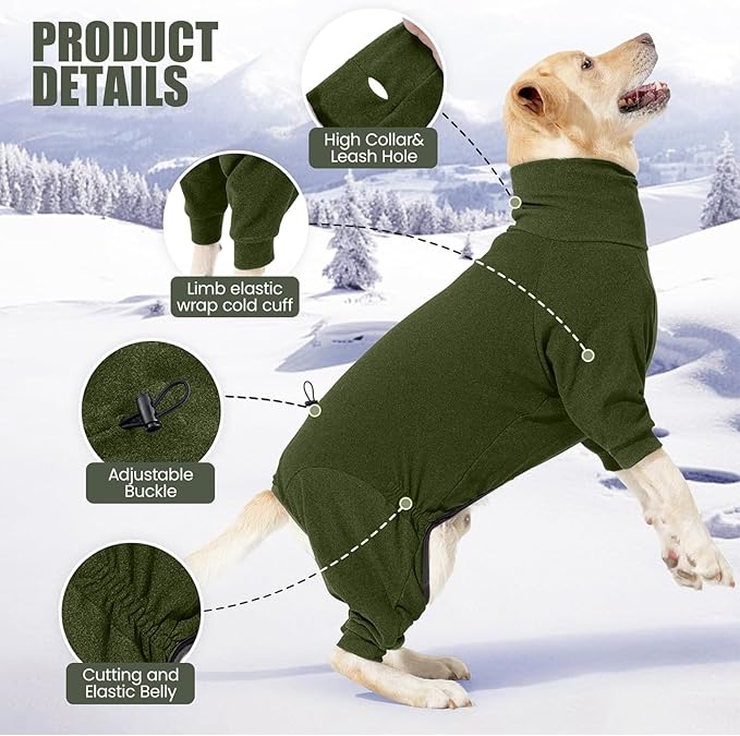 Dog Winter Coat,Full Body Pajamas Onesie Warm Dog Cold Weather Jacket,4-Legged Onesie Jumpsuit,High Collar Snowsuit Sweater for Walking, Hiking, Travel, Home Wear