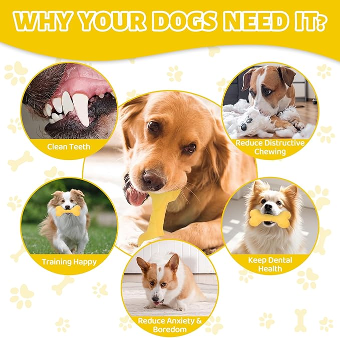 3 Pack Tough Dog Chew Toys for Medium and Large Breeds Cute Sturdy Dog Toys for Aggressive Chewers Bones Toy for Super Chewers Long Lasting Teeth Cleaning