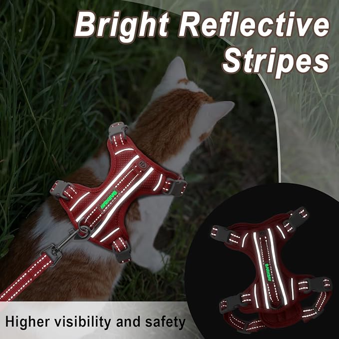 Cat Harness and Leash Set for Walking Escape Proof for Small Large cat Kitten Harness with ID tag Pocket (Red,S)