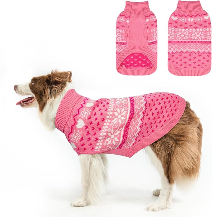 SCENEREAL Dog Sweaters for Large Medium Small Dogs, Soft, Warm Turtleneck Puppy Clothes Sweatshirt, Knitted Ugly Dog Christmas Outfits, Argyle Xmas Pet Cold Weather Coat for Girls Boys