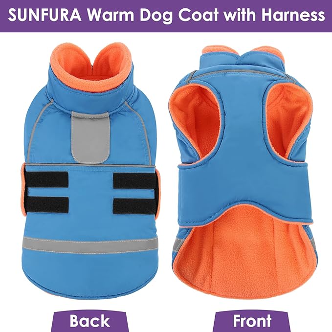 SUNFURA Dog Coats for Medium Dogs, Dog Winter Coat with Fleece Lining for Cold Weather, Warm Dogs Puffer Jacket Reflective Snowsuit with Leash Hole for Jack Russel, Boston Terrier, Turquoise M