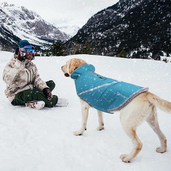 VIVAGLORY Snowrap Dog Coat, Jacket with Harness Hole & Velcro Closure, Dog Coat for Winter & Cold Weather, Fluffy Warm Fleece Lined Reflective Water Resistant for Puppy, XXS, Turquoise