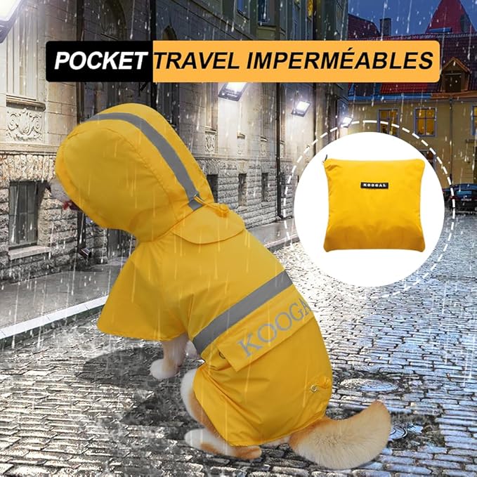 Hooded Rain Coat for Dogs for Small Sized Dogs, Dog Raincoat Apparel Poncho Waterproof Dog Clothes Pet Jacket Dog Raincoats Jacket (2XL,Yellow)
