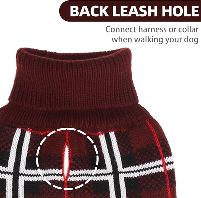 PUPTECK Dog Christmas Sweaters for Large Medium Small Dogs - Fall Classic Plaid Style Puppy Holiday Winter Coat Clothes Warm, Deep Red, XS