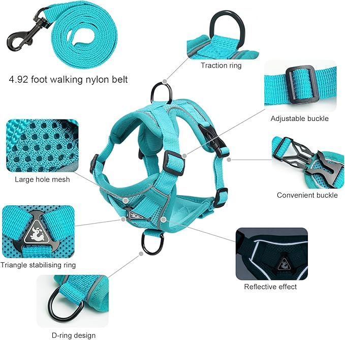 Escape Proof Cat Harness and Leash Set for All Types of Cats - Adjustable Reflective Soft Mesh Vest with 4 Buckles, Breathable Walking Harness for Kittens to XL Cats