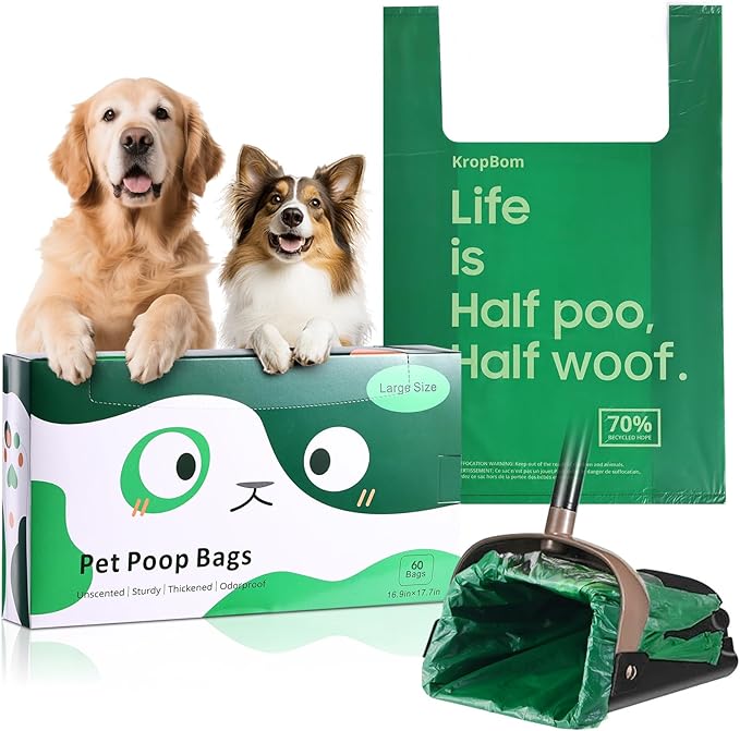 60 Count Extra Large Dog Poop Bags for A&H Swivel Bin Pooper Scooper, Pet Waste Bags with Handle for Dog Poop Cat Litter, Heavy Duty Leakproof Unscented