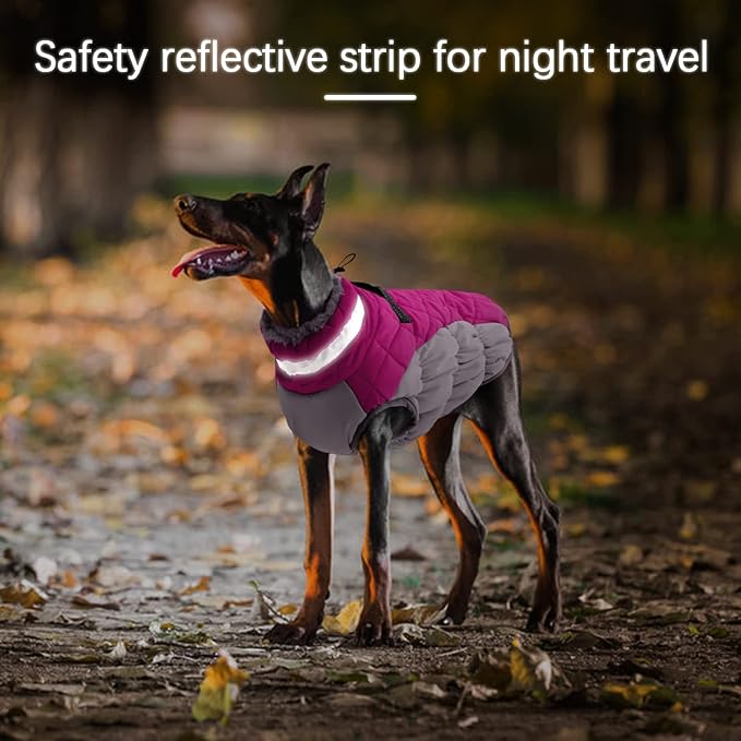 Dog Winter Jacket Cozy Reflective Waterproof Windproof Warm Pet Garment,Comfortable Cold Weather Fleece Apparel Outfits with Zipper Closure for Small Medium Large Dogs Puppy Walking,X-Large