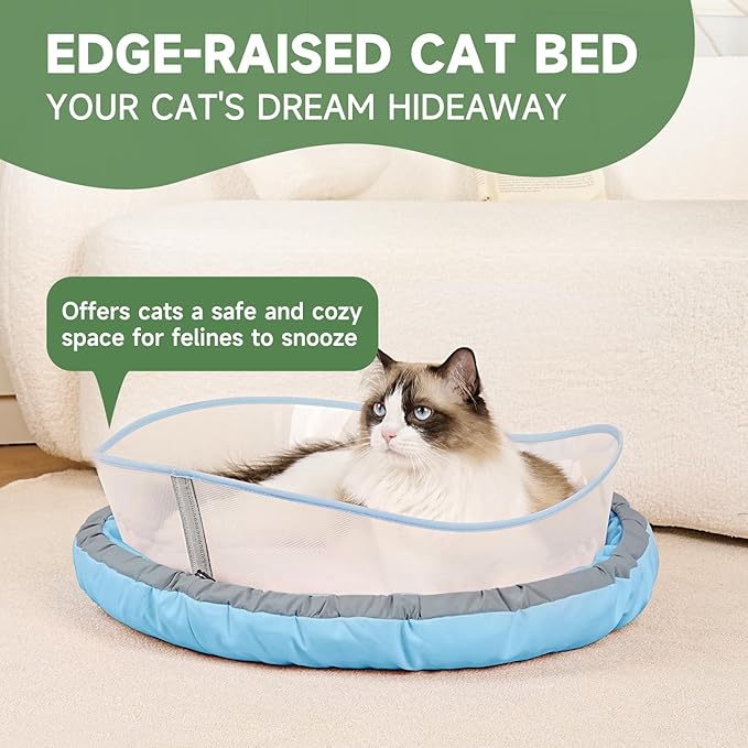 Cat Beds for Indoor Cats, Round Dog Bed for Small Dogs, Puppy, Kitten -Soft Plush Washable Cat Bed Calming with Protective Shield (Blue，18 Inches)