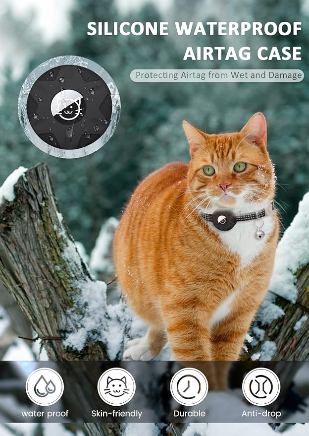 Apple AirTag Cat Collar, GPS Tracker Kitten Collar with Breakaway Feature and Bell, Lightweight for Cats and Kittens (Black)