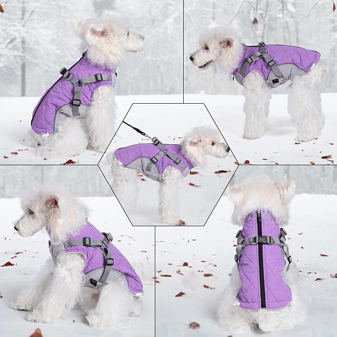 Gyuzh Dog Coat with Harness Dog Jacket Winter Waterproof Dog Coats Dog Harness Coat Cold Weather Winter Dog Coat with Harness Built in for Small Medium Large Dogs
